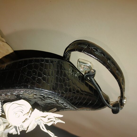 Brighton Leather Floral Embellished Black Retired Calista Croc Embossed Wristlet - Picture 8 of 10